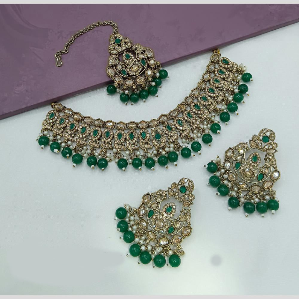 Lucentarts Jewellery Gold Plated Crystal Stone And Beads Choker Necklace Set