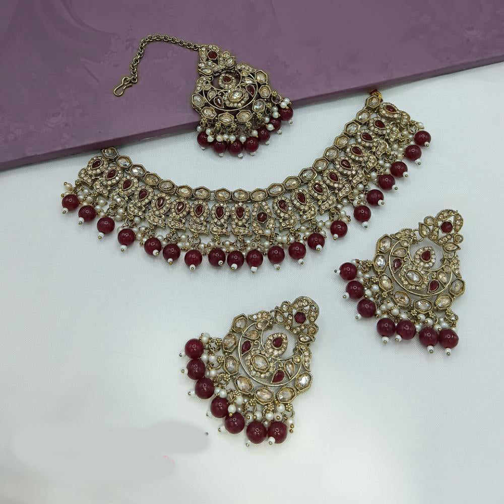 Lucentarts Jewellery Gold Plated Crystal Stone And Beads Choker Necklace Set