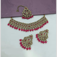 Lucentarts Jewellery Gold Plated Crystal Stone And Beads Choker Necklace Set