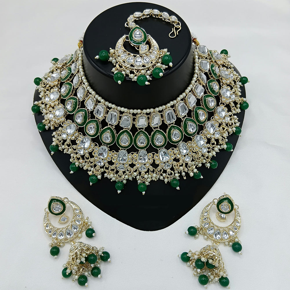 Lucentarts Jewellery Gold Plated Kundan Pearl And Beads Necklace Set