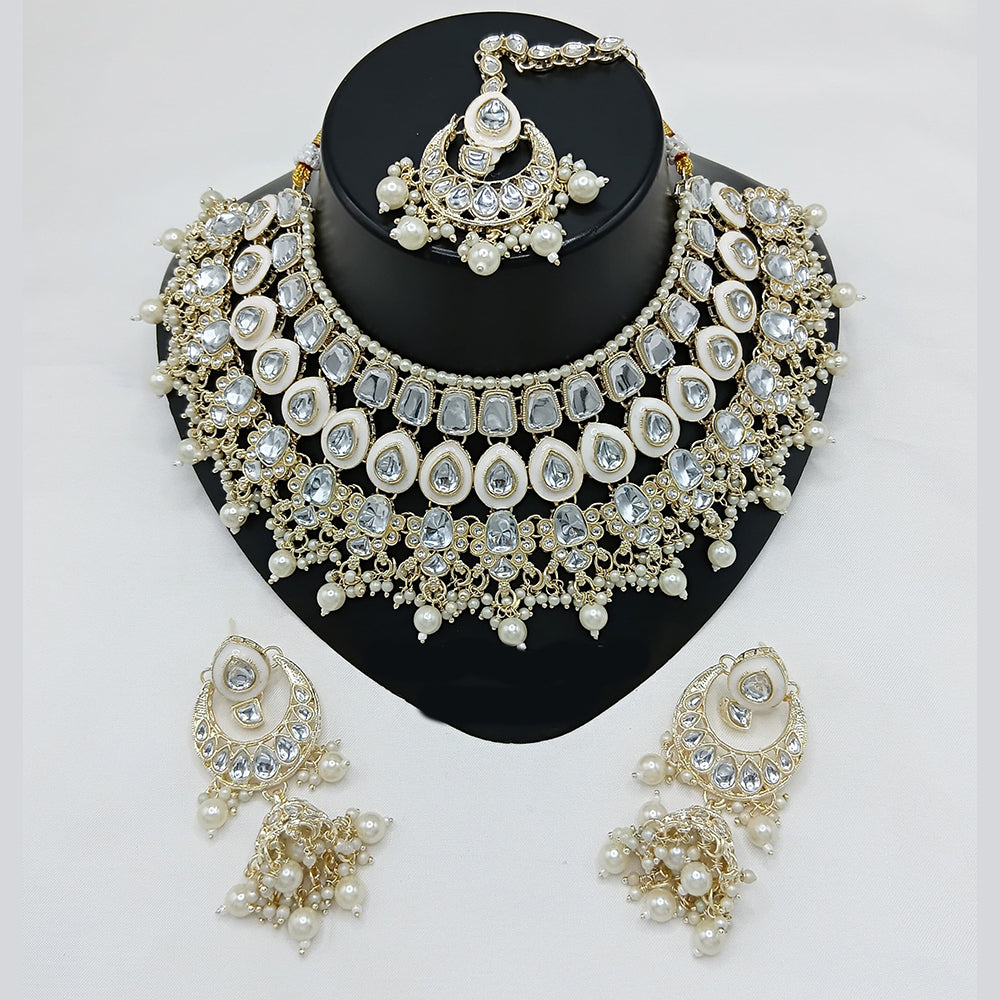 Lucentarts Jewellery Gold Plated Kundan Pearl And Beads Necklace Set