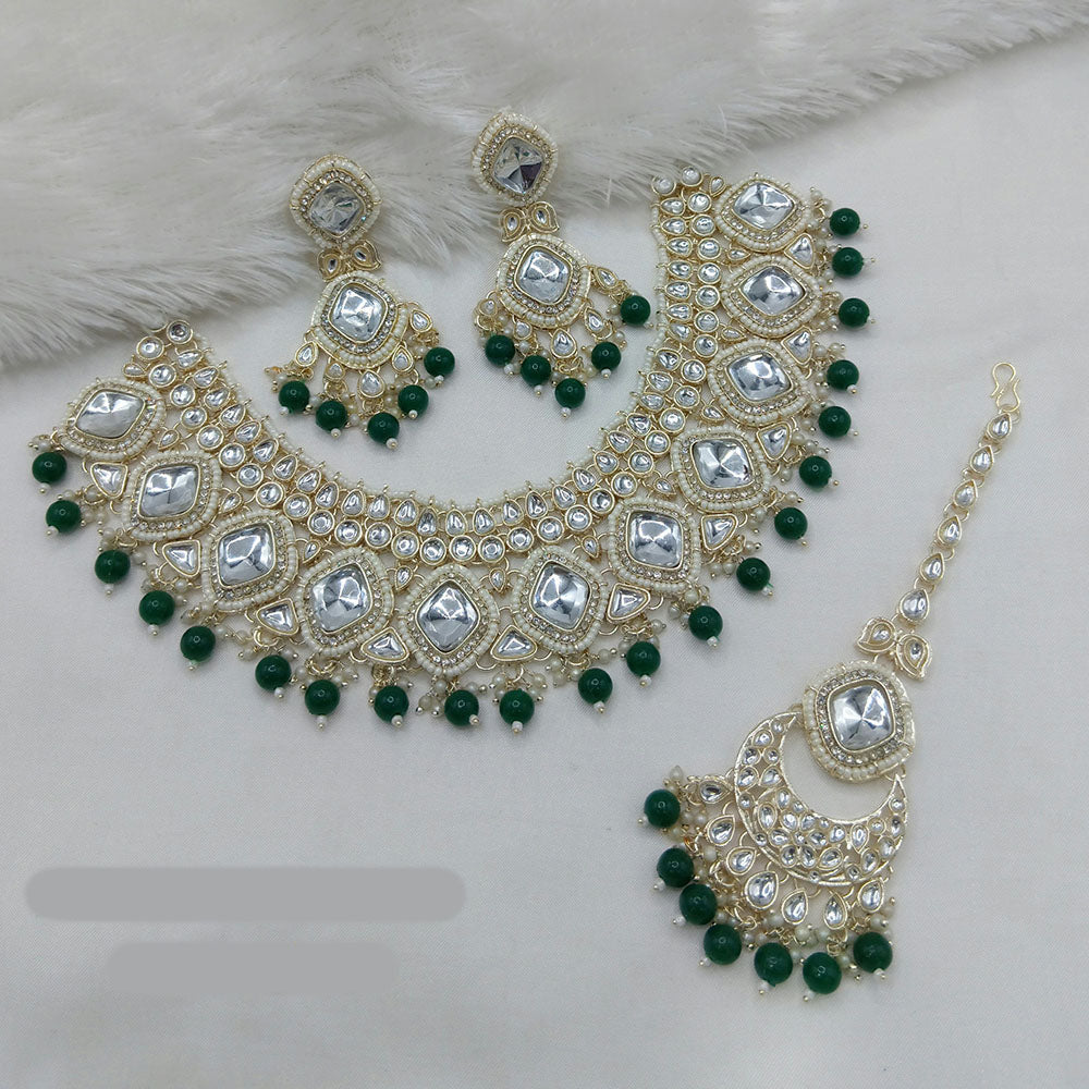 Lucentarts Jewellery Gold Plated Kundan Pearl And Beads Necklace Set