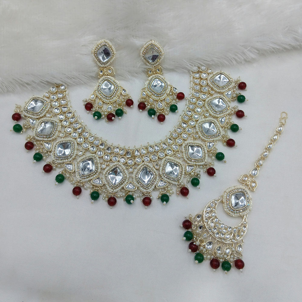 Lucentarts Jewellery Gold Plated Kundan Pearl And Beads Necklace Set
