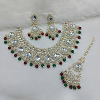 Lucentarts Jewellery Gold Plated Kundan Pearl And Beads Necklace Set