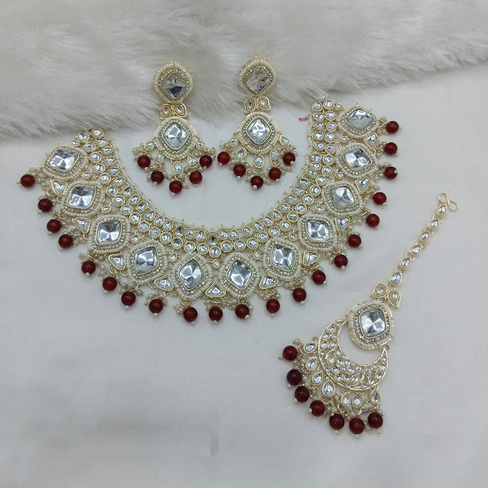 Lucentarts Jewellery Gold Plated Kundan Pearl And Beads Necklace Set