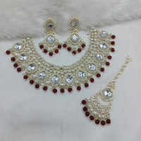 Lucentarts Jewellery Gold Plated Kundan Pearl And Beads Necklace Set