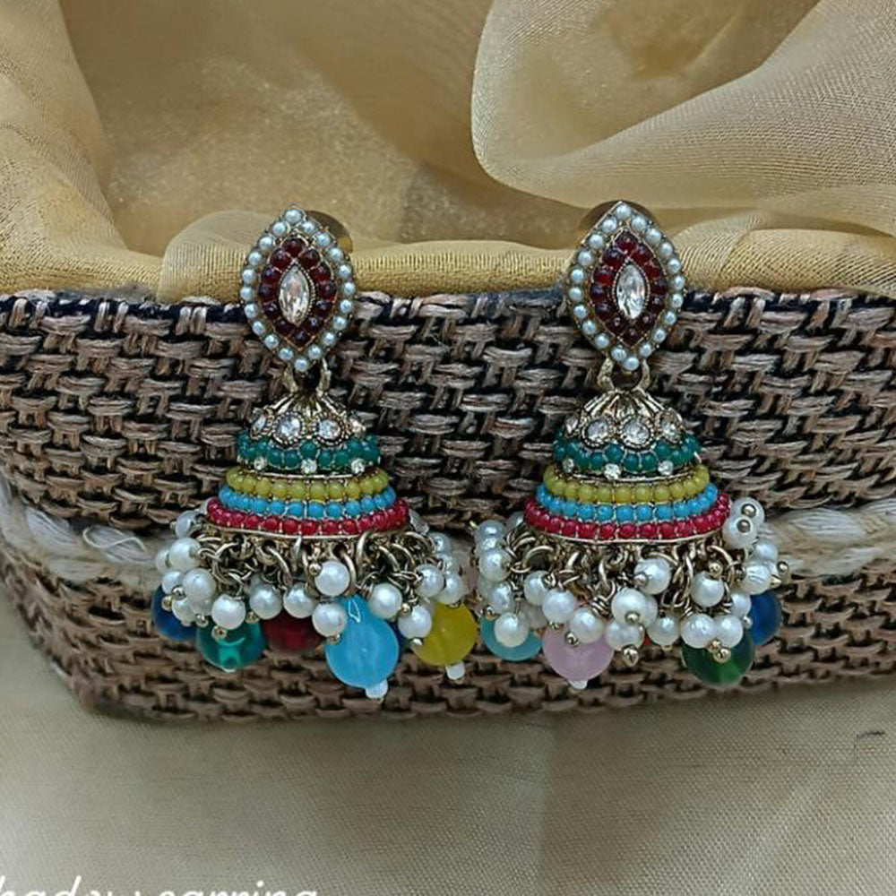 Lucentarts Ethnic Pota Stones and Pearl Jhumki Earrings