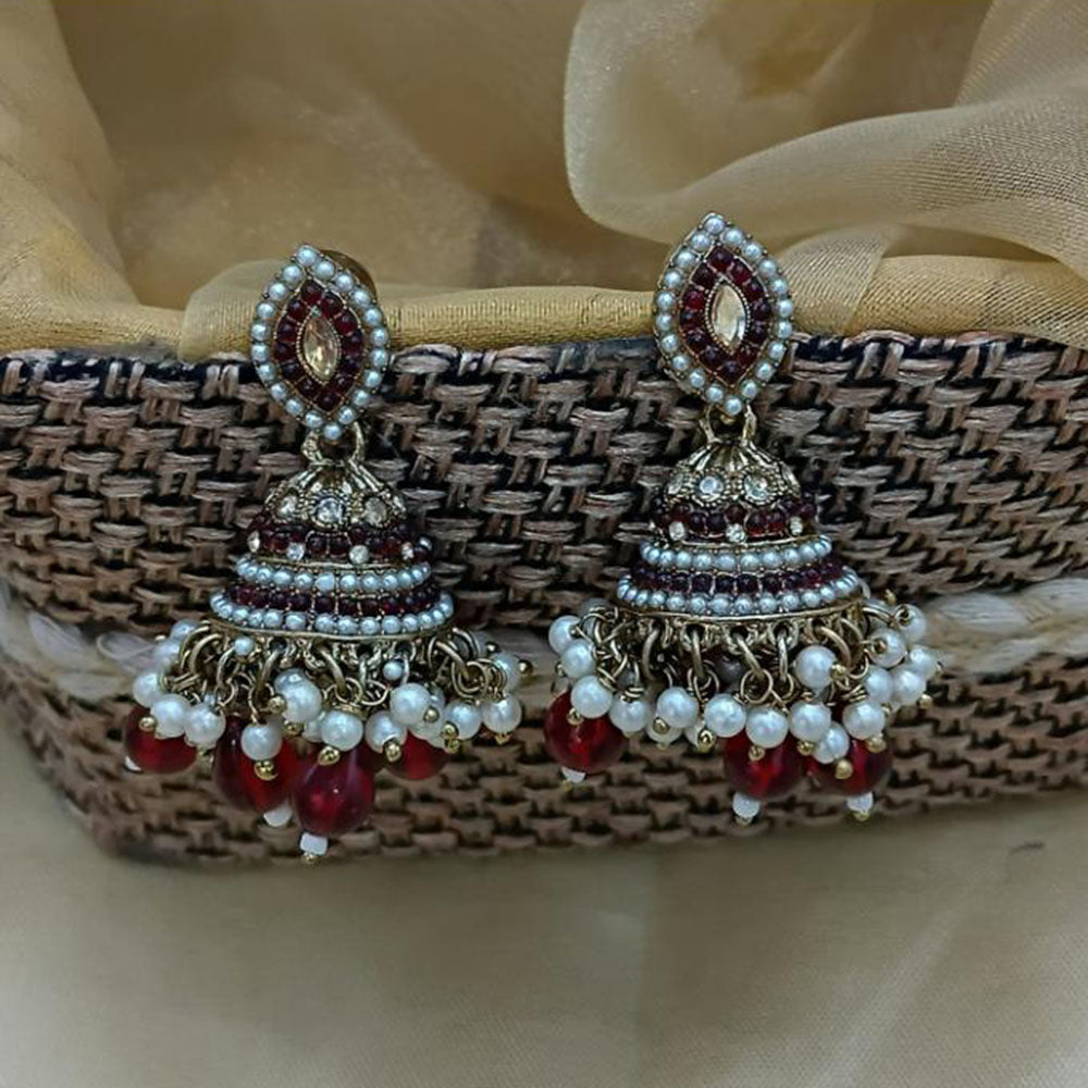 Lucentarts Ethnic Pota Stones and Pearl Jhumki Earrings