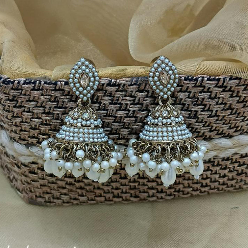 Lucentarts Ethnic Pota Stones and Pearl Jhumki Earrings