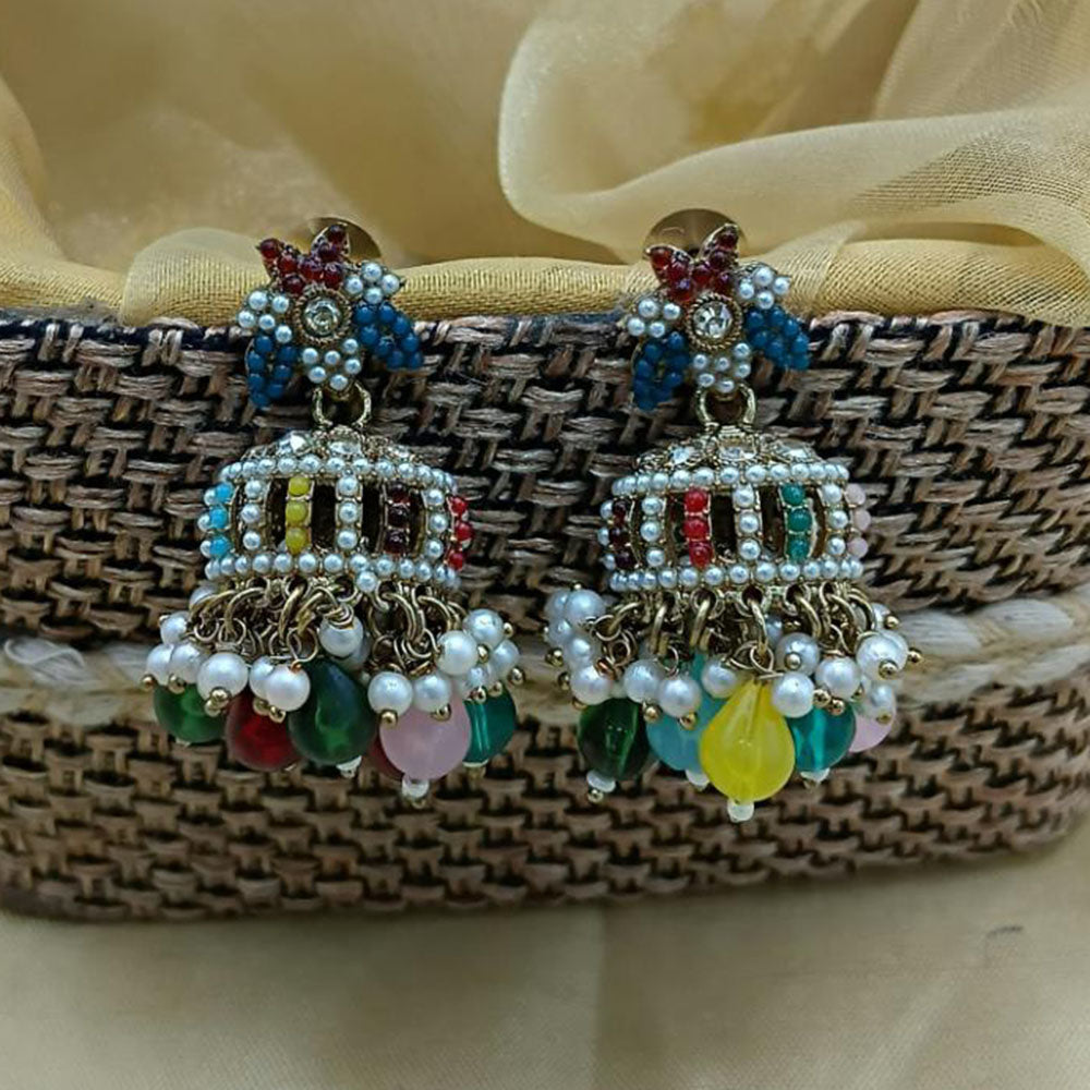Lucentarts Ethnic Pota Stones and Pearl Jhumki Earrings