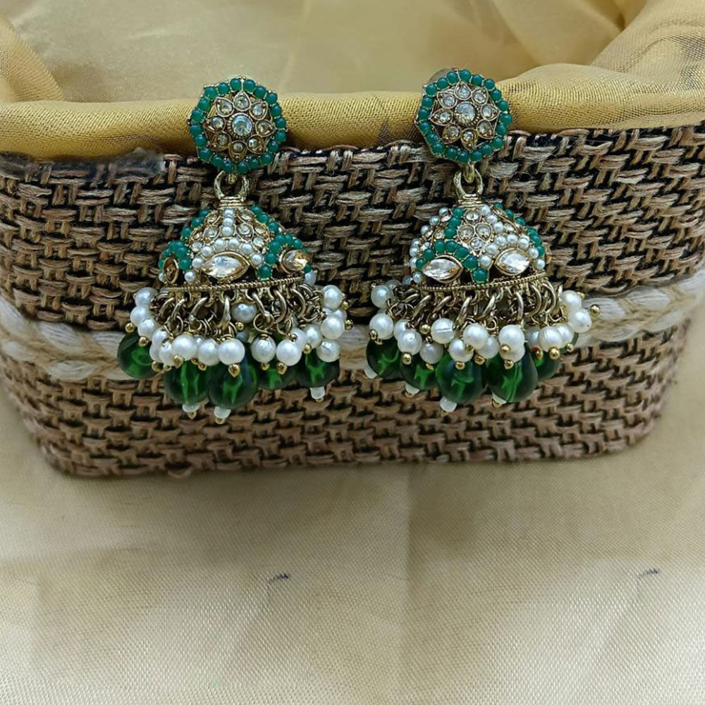 Lucentarts Ethnic Pota Stones and Pearl Jhumki Earrings