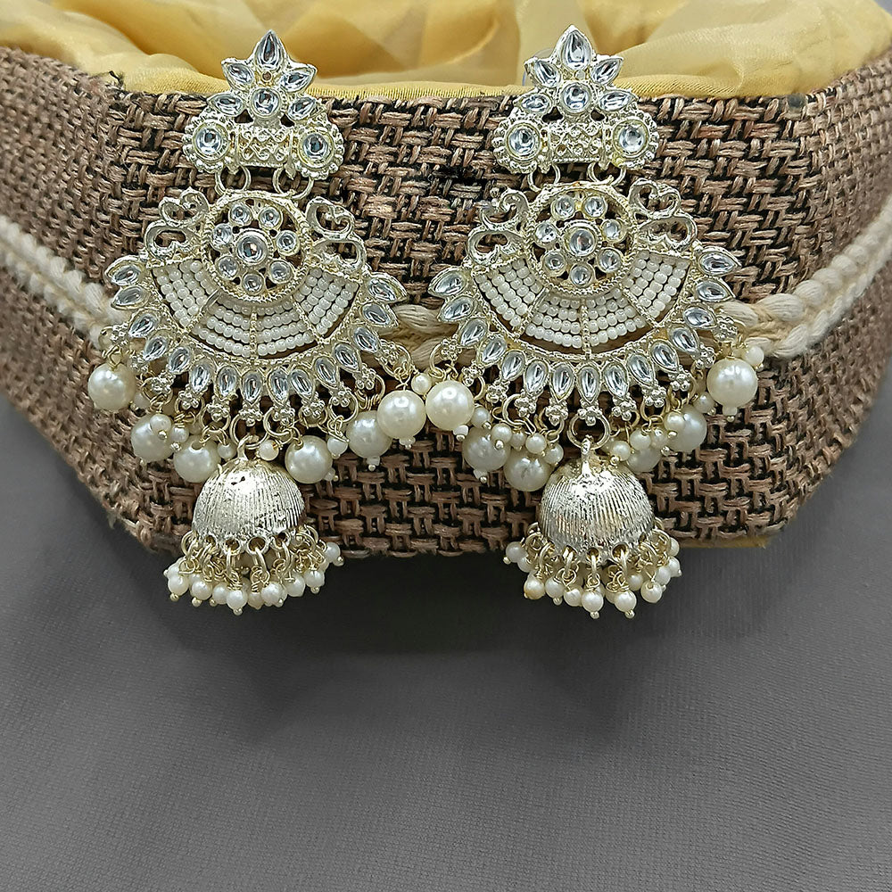 Lucentarts Jewellery Kundan Pearl Jhumki Earrings