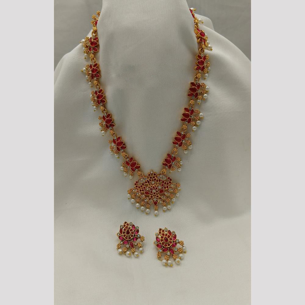 Lucentarts Jewellery Austrian Stone And Kundan Pearl Long Necklace Set