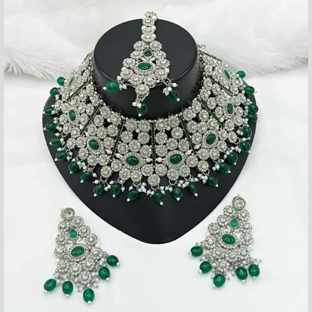 Lucentarts Jewellery Rhodium Austrian Stone And Pearl Beads Choker Necklace Set