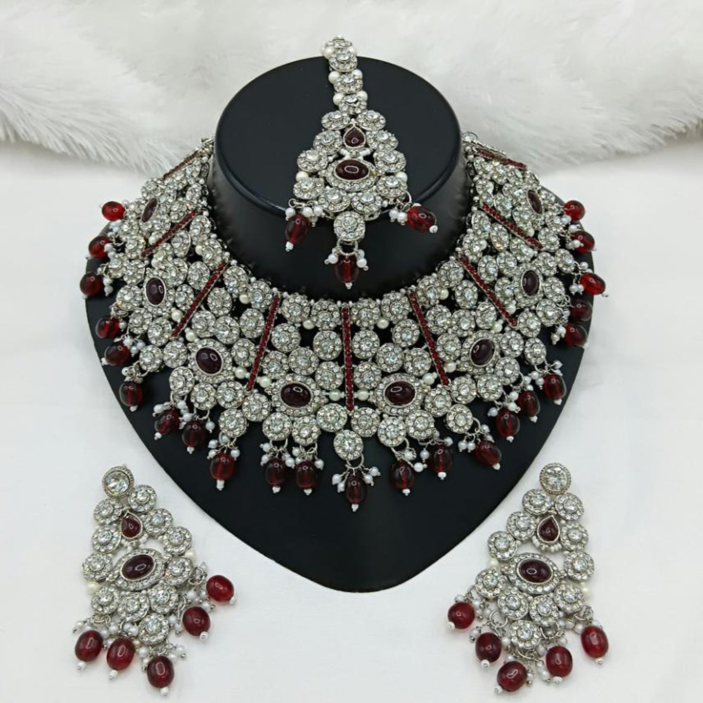 Lucentarts Jewellery Rhodium Austrian Stone And Pearl Beads Choker Necklace Set