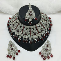 Lucentarts Jewellery Rhodium Austrian Stone And Pearl Beads Choker Necklace Set