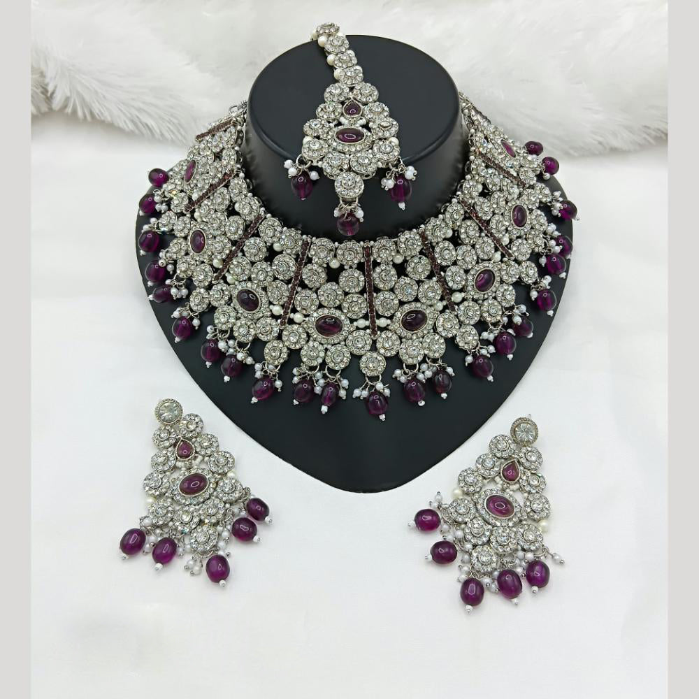 Lucentarts Jewellery Rhodium Austrian Stone And Pearl Beads Choker Necklace Set