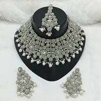 Lucentarts Jewellery Rhodium Austrian Stone And Pearl Beads Choker Necklace Set