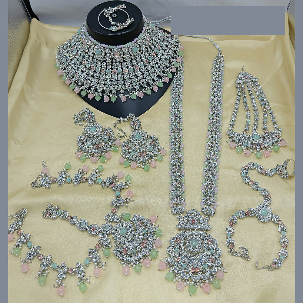 Lucentarts Jewellery Silver Plated Austrian Stone & Beads Bridal Set
