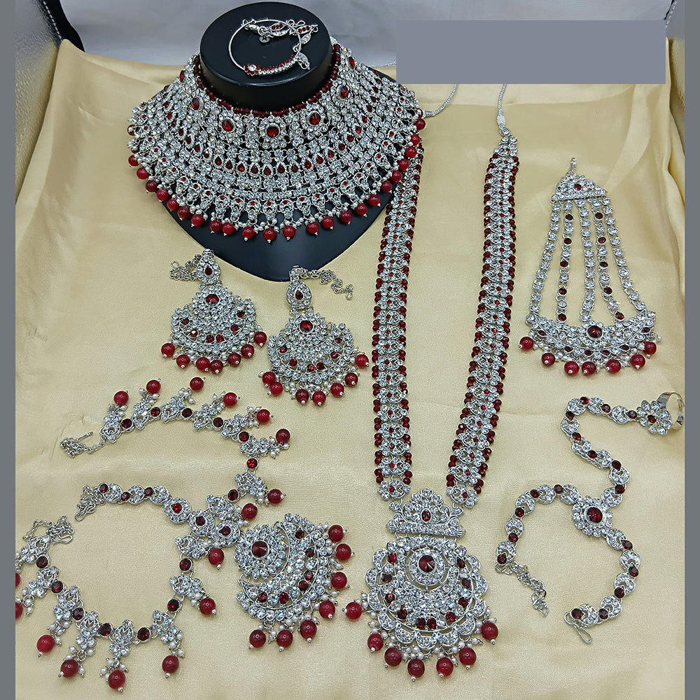 Lucentarts Jewellery Silver Plated Austrian Stone & Beads Bridal Set