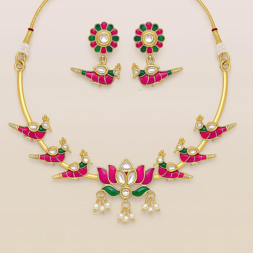 Lucentarts Jewellery Peacock Design Kundan And Pearl Necklace Set