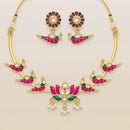 Lucentarts Jewellery Peacock Design Kundan And Pearl Necklace Set