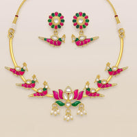 Lucentarts Jewellery Peacock Design Kundan And Pearl Necklace Set