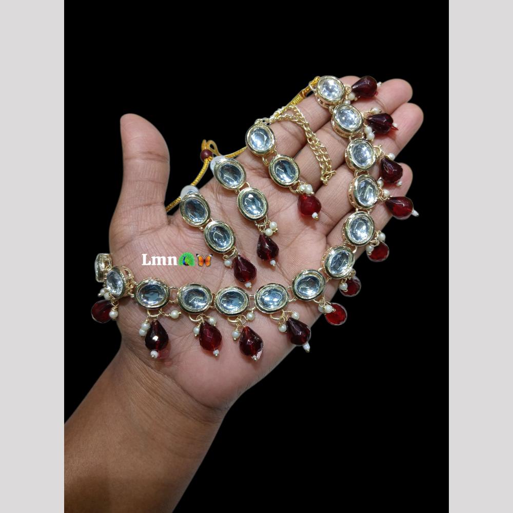 Lucentarts Traditional Kundan Necklace Set with Beads for Women