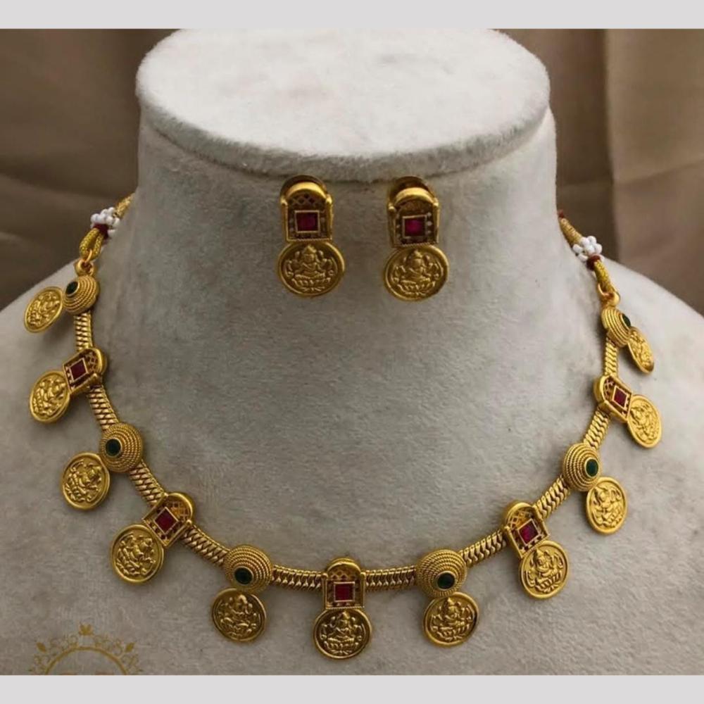 Lucentarts  jewellery Traditional Gold-Toned Pota Necklace Featuring Goddess Lakshmi