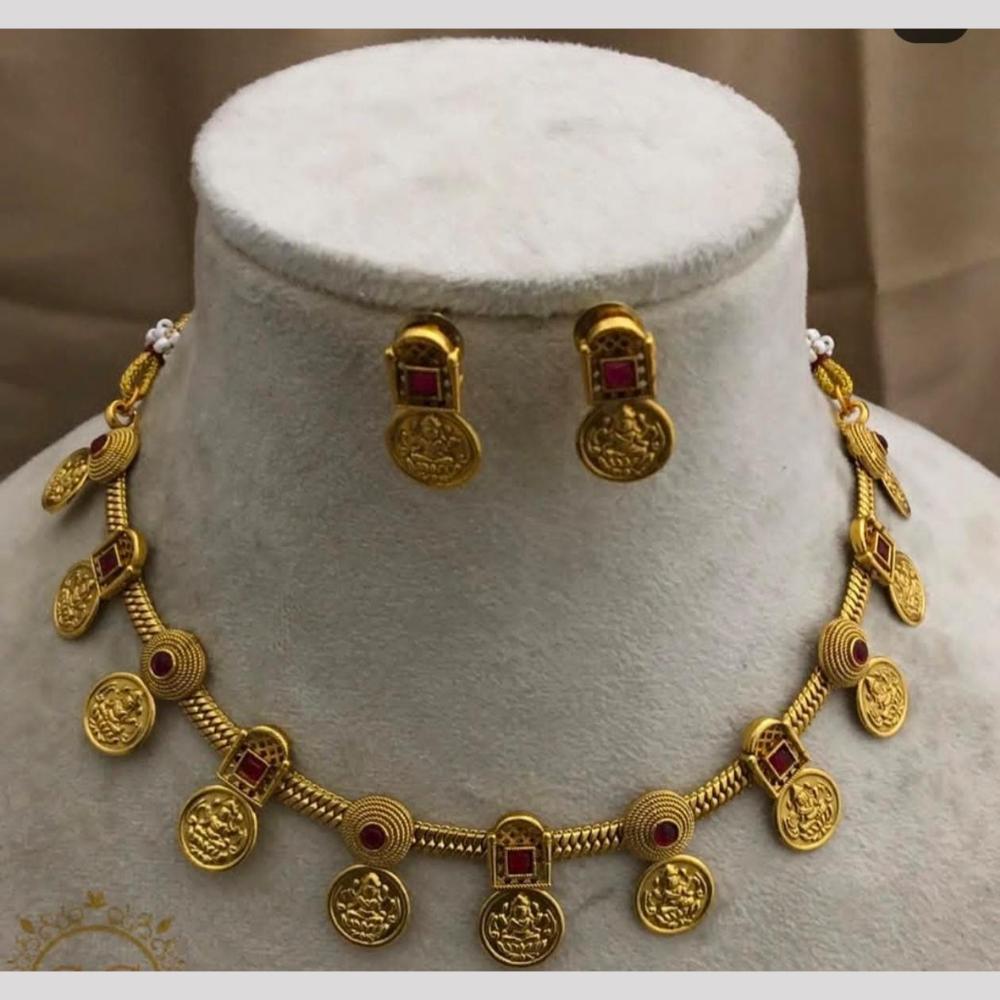 Lucentarts  jewellery Traditional Gold-Toned Pota Necklace Featuring Goddess Lakshmi