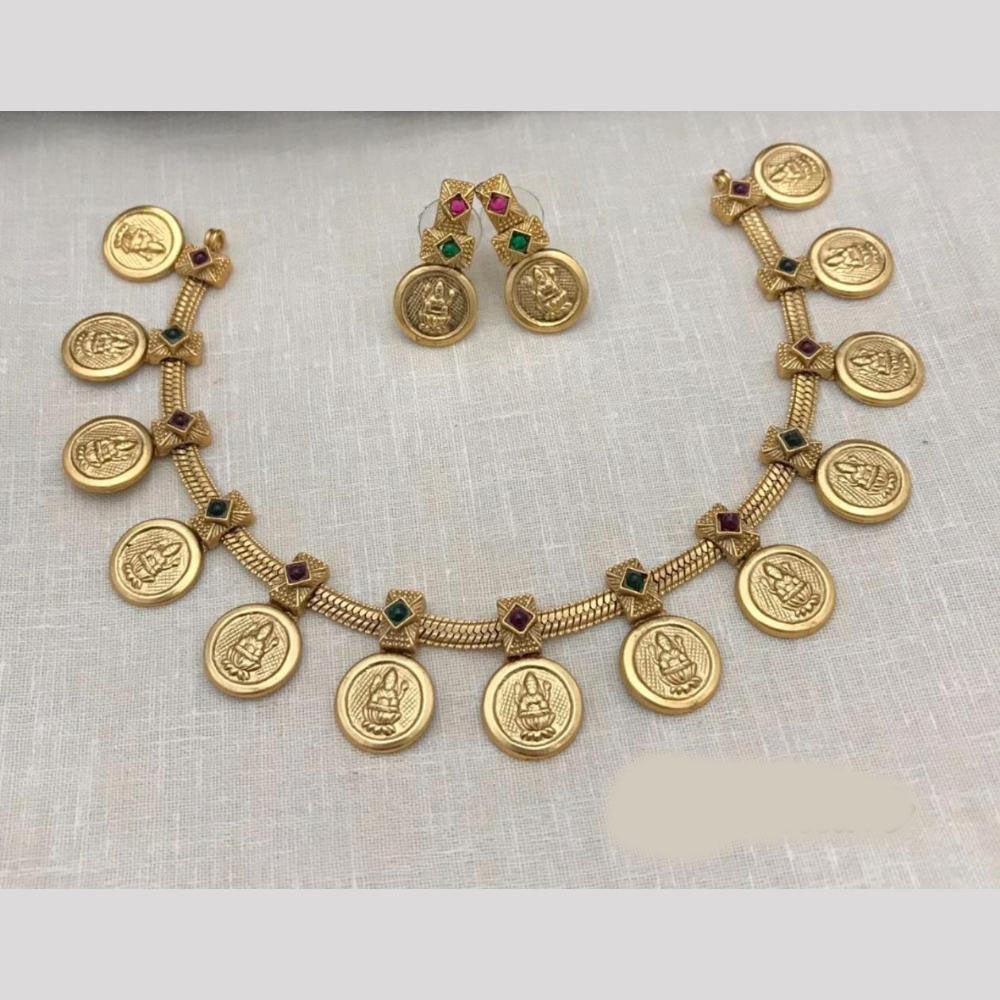 Lucentarts  jewellery Traditional Gold-Toned Pota Necklace Featuring Goddess Lakshmi
