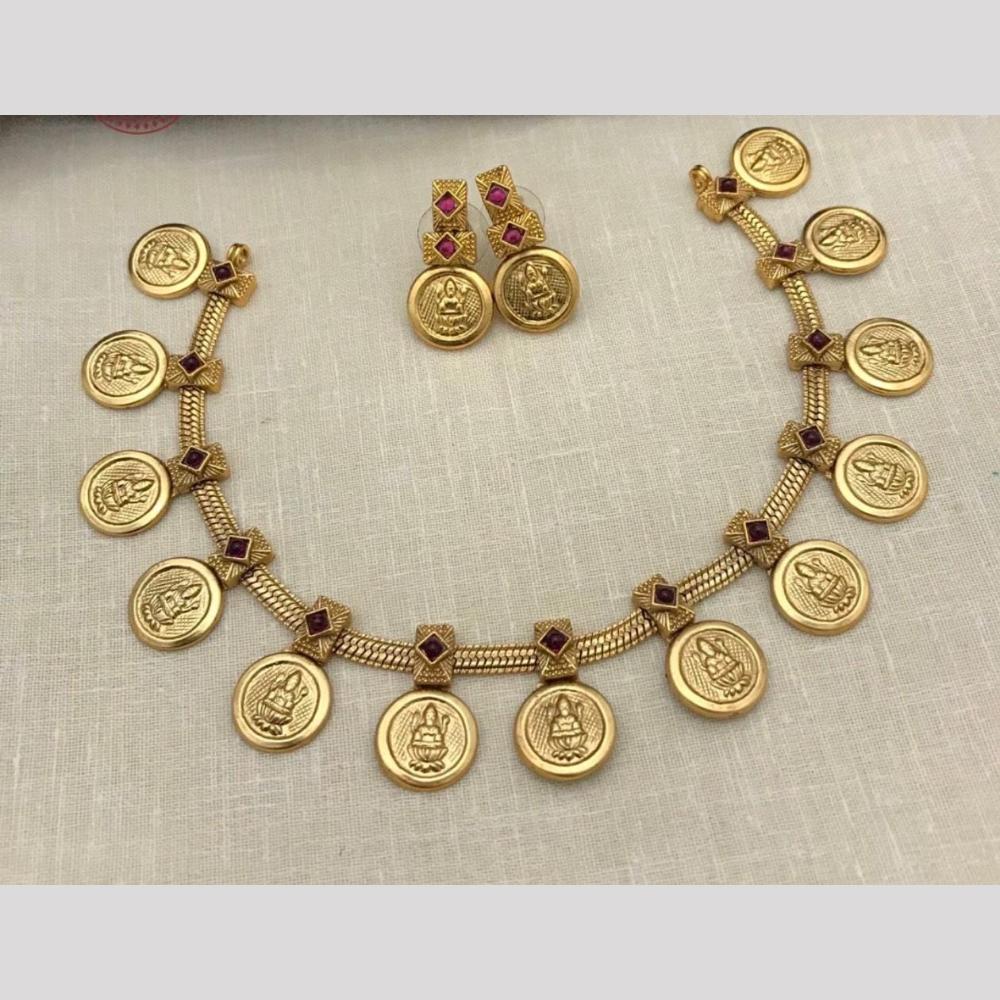 Lucentarts  jewellery Traditional Gold-Toned Pota Necklace Featuring Goddess Lakshmi