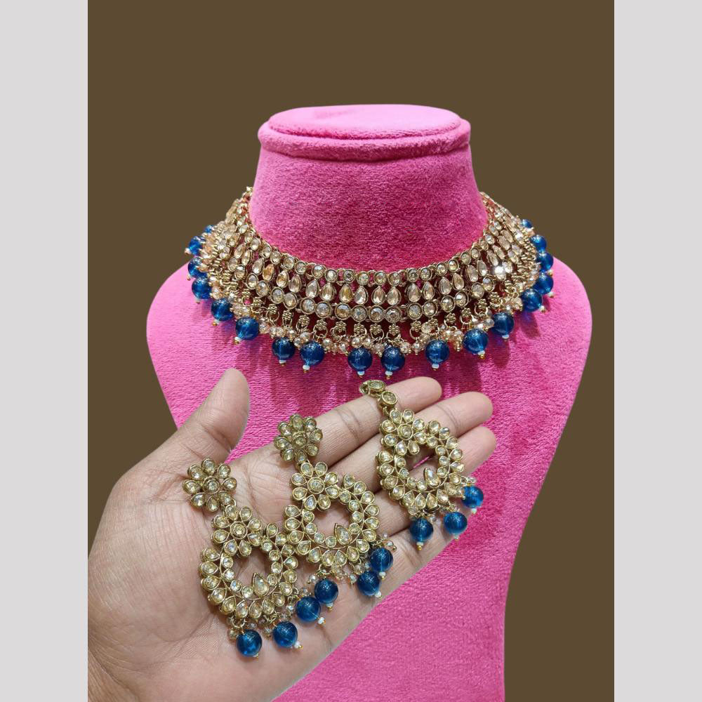 Lucentarts  Jewellery Kundan Beads Fusion Necklace Set with Maang Tikka