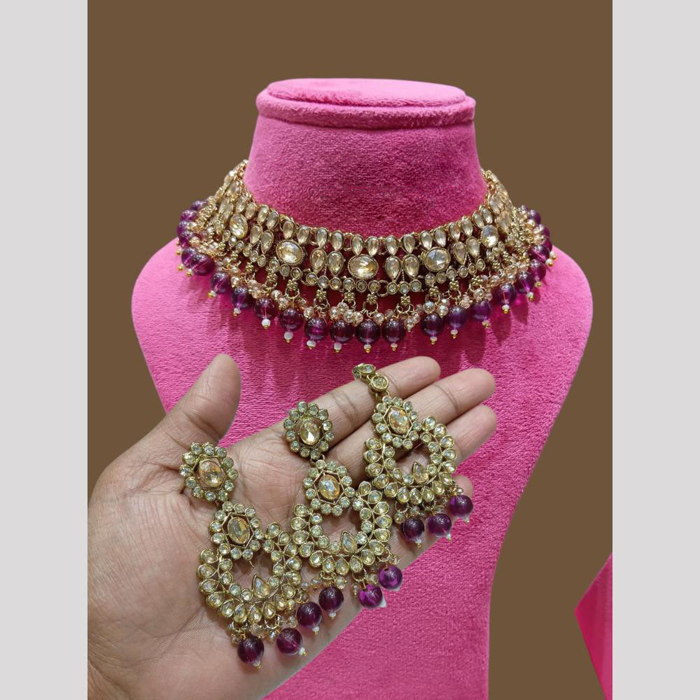 Lucentarts  Jewellery Kundan Beads Fusion Necklace Set with Maang Tikka