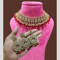 Lucentarts  Jewellery Kundan Beads Fusion Necklace Set with Maang Tikka