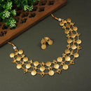 Lucentarts Jewellery Antique Gold Finish Necklace set With Goddess laxmi on it
