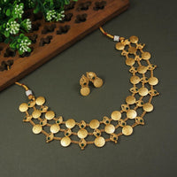 Lucentarts Jewellery Antique Gold Finish Necklace set With Goddess laxmi on it