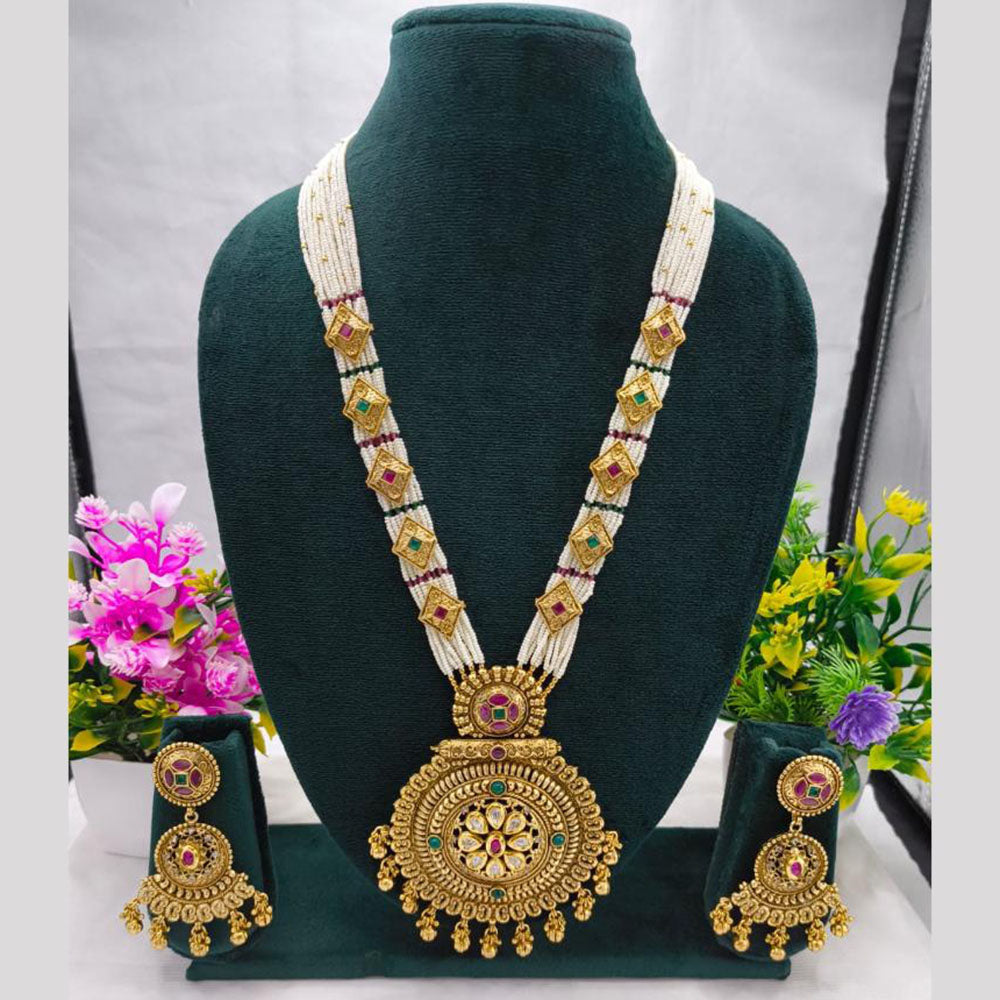 Lucentarts Jewellery Designer Rajwadi Long Necklace Set with Intricate Floral Design