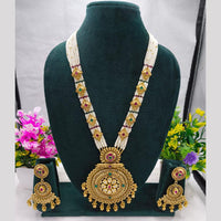 Lucentarts Jewellery Designer Rajwadi Long Necklace Set with Intricate Floral Design