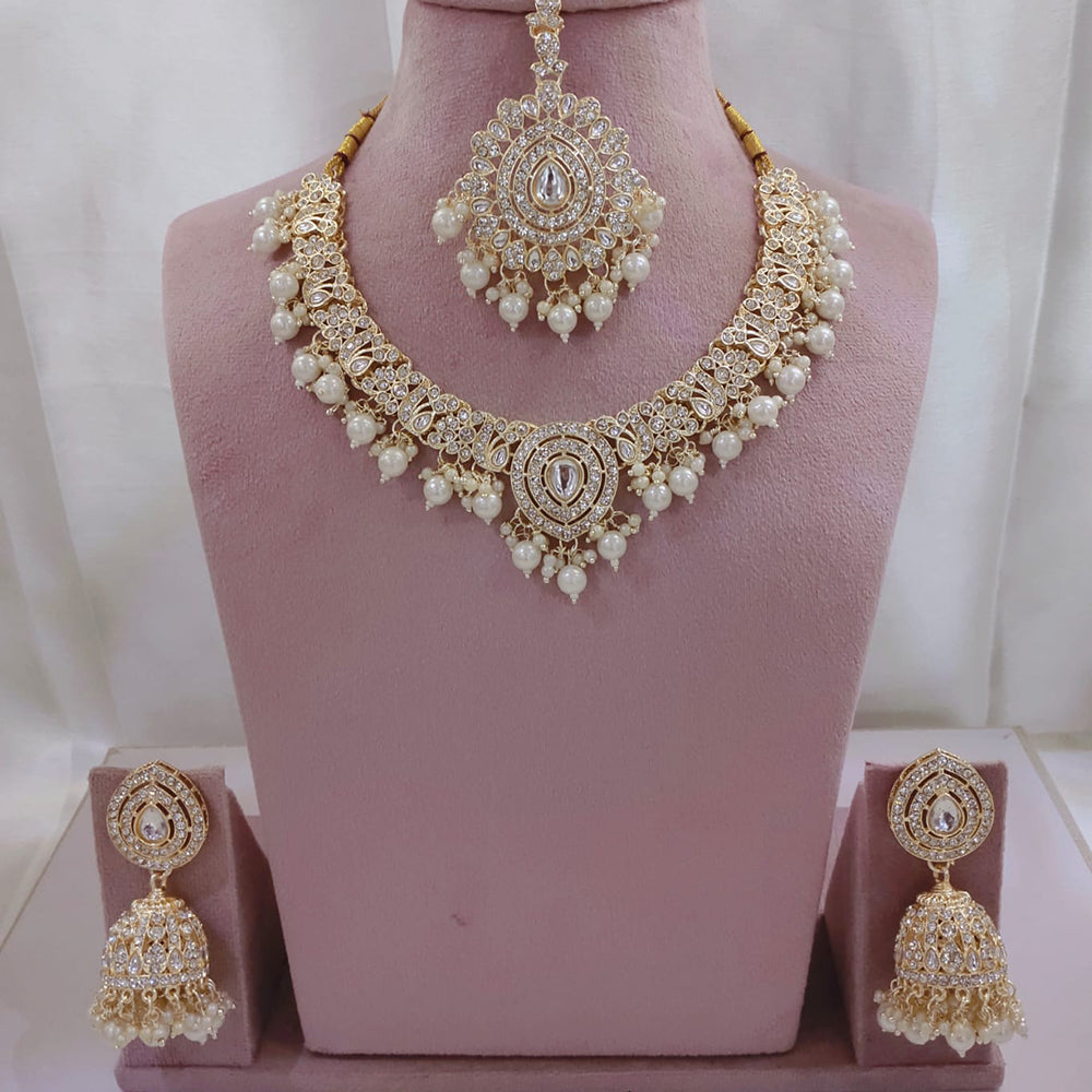 Lucentarts Jewellery Ethnic Austrian Stone And Kundan Pearl Necklace Set