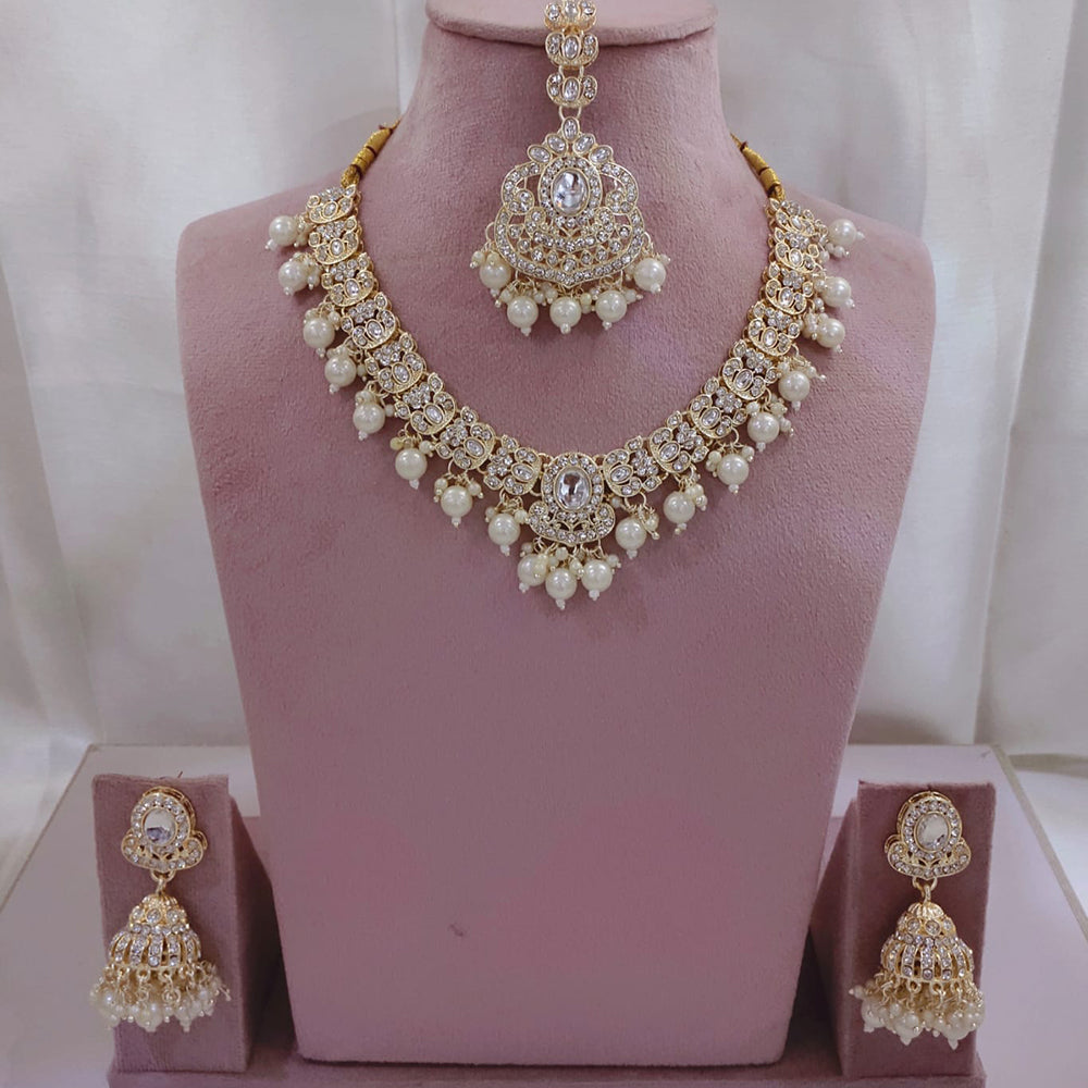 Lucentarts Jewellery Ethnic Austrian Stone And Kundan Pearl Necklace Set