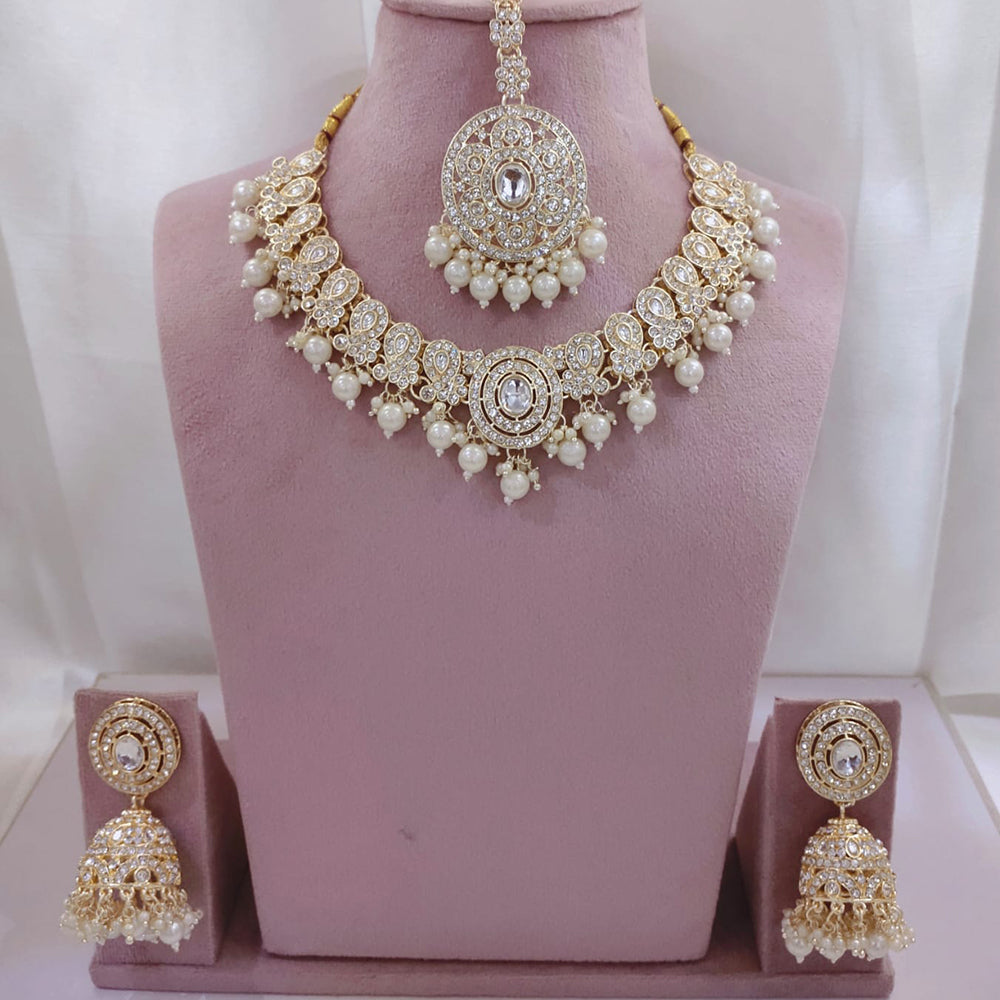 Lucentarts Jewellery Ethnic Austrian Stone And Kundan Pearl Necklace Set