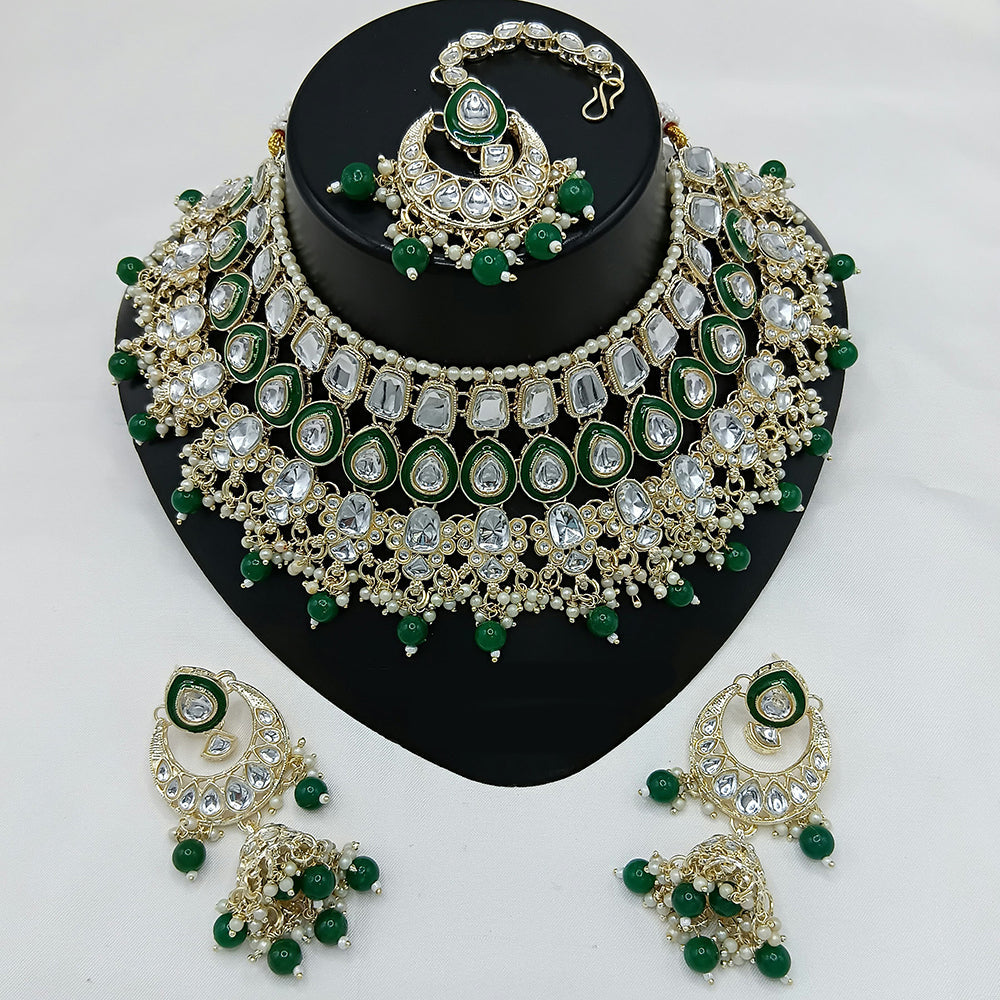 Lucentarts Jewellery Gold Plated Kundan Stone And Pearl Meenakari Necklace Set