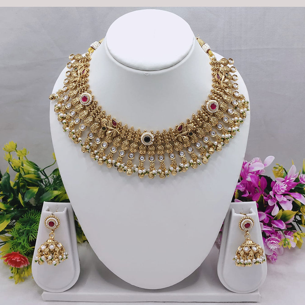 Lucentarts Jewellery Mughal Charm Kundan And Pearl Festive Bloom Neckalce Set