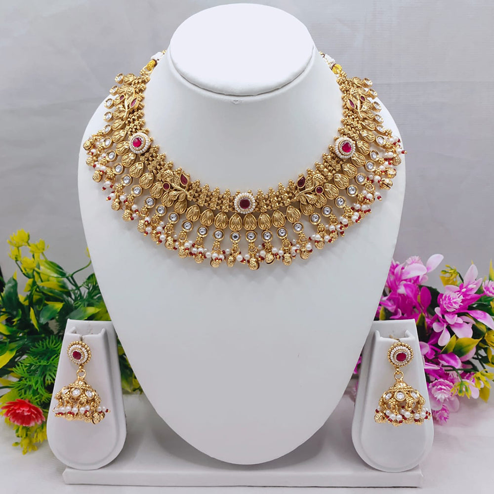 Lucentarts Jewellery Mughal Charm Kundan And Pearl Festive Bloom Neckalce Set