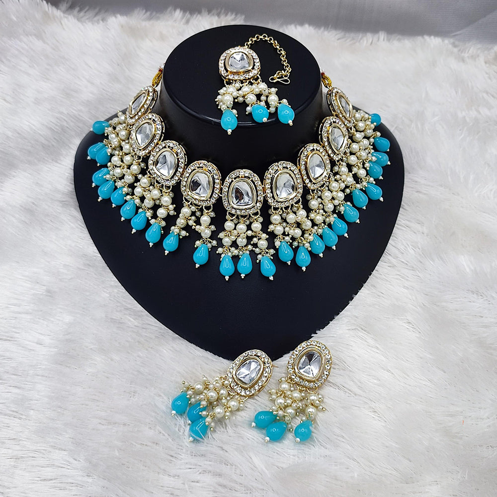 Lucentarts Jewellery Kundan Necklace with Pearl Drops and Beaded Layers