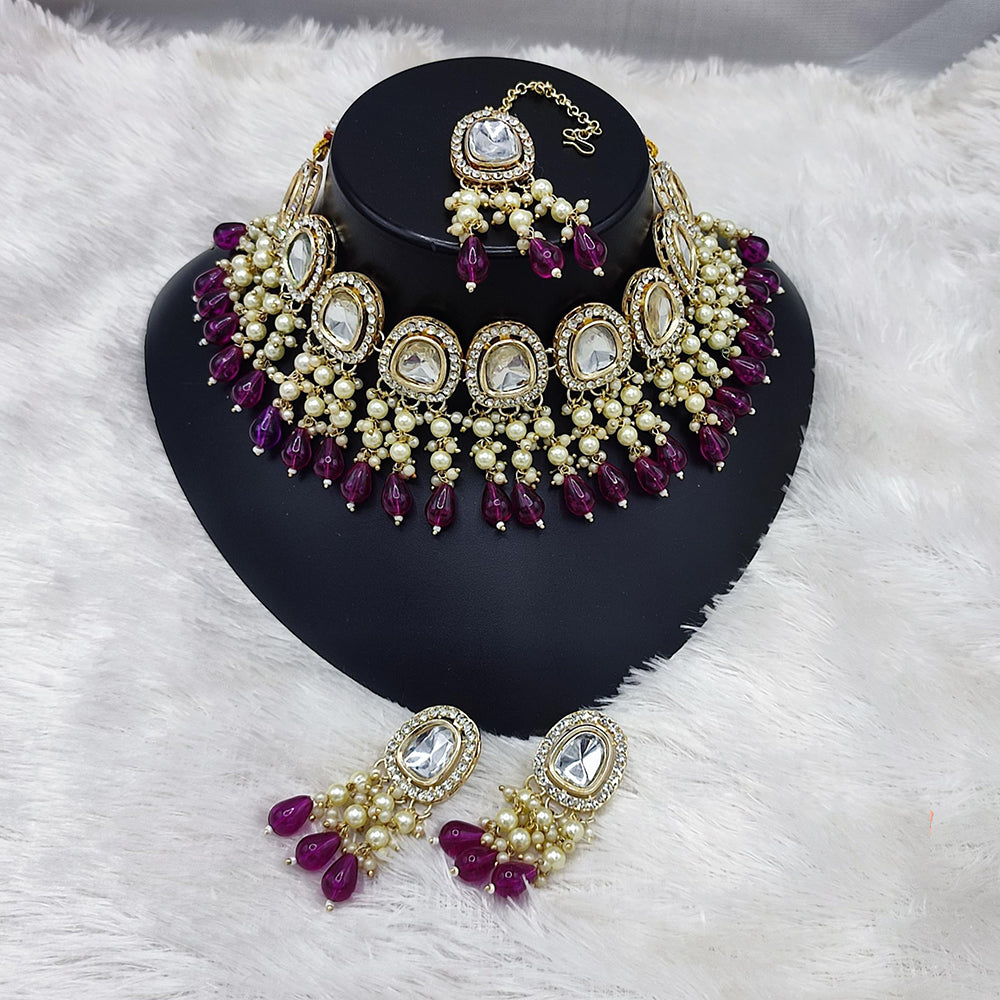 Lucentarts Jewellery Kundan Necklace with Pearl Drops and Beaded Layers
