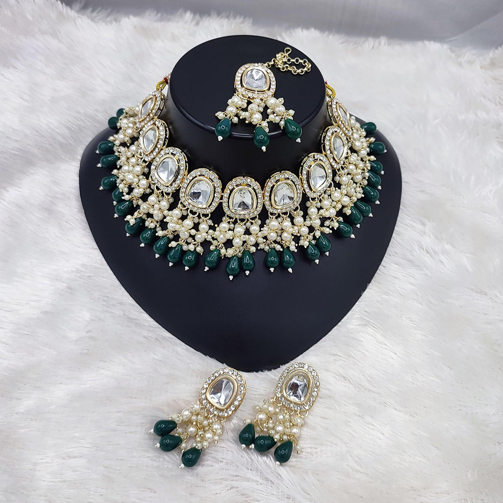 Lucentarts Jewellery Kundan Necklace with Pearl Drops and Beaded Layers