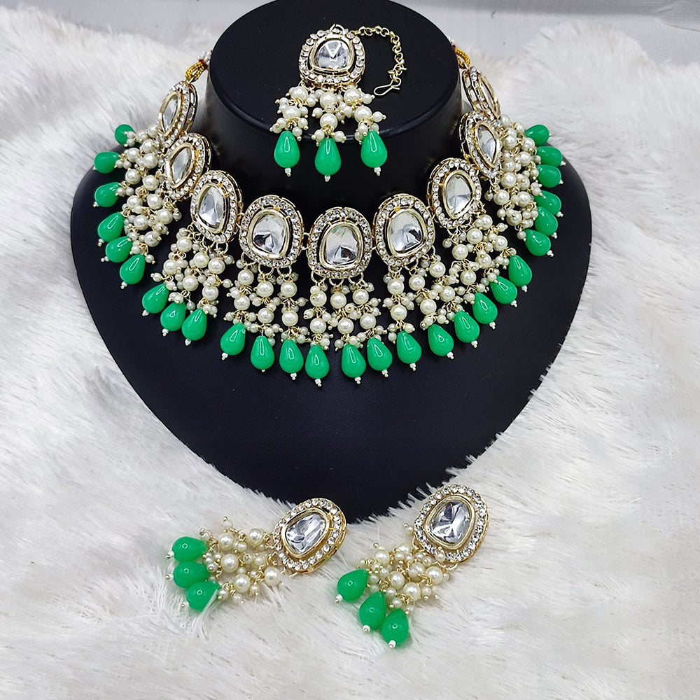 Lucentarts Jewellery Kundan Necklace with Pearl Drops and Beaded Layers
