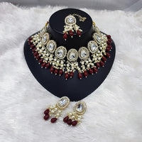 Lucentarts Jewellery Kundan Necklace with Pearl Drops and Beaded Layers